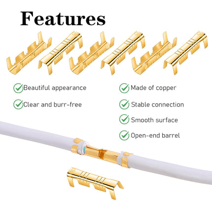 200Pcs U Shape Copper Ring Terminals, Brass Crimp Terminals Connector Open Barrel Crimp Terminal Non-Insulated Cable Wire Spade Electric Butt Connector for Electricity Automotive