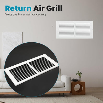 Return Air Grille,Fits 14X6 Duct Opening,Steel Return Vent Cover, White Vent Cover Grill for Sidewall and Ceiling,Havc Cold Air Return Vent Cover,Overall Size:15.8"W X 7.9"H