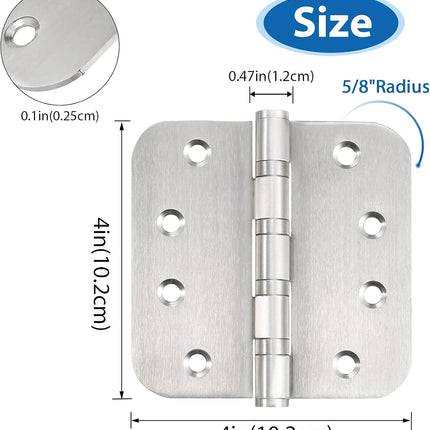 4'' Ball Bearing Door Hinges Stainless Steel Heavy Duty Hinges 4 X 4 Inch with 5/8 Inch Radius Corners Commercial Grade 3 Pack (Silver)