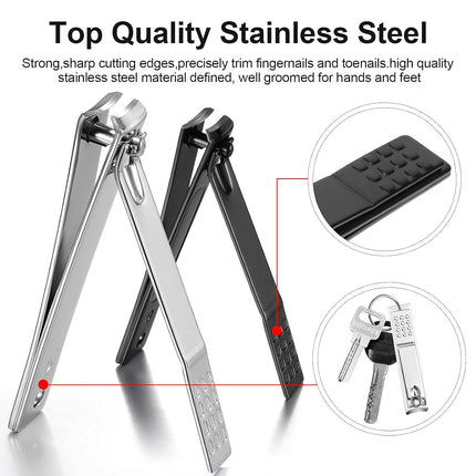 50 Pieces Nail Clipper Set Fingernails and Toenail Bulk Clipper Flat Stainless Steel Nail Cutter for Women Men Thick Nails, Black and Silver