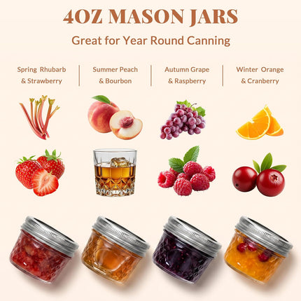 40 Pcs 4Oz Clear Glass Mini Mason Jars with Silver Separable Lids and Diamond Appearance, Small Spice Canning Jars for Honey, Jam, Jelly, Wedding Favors, Kitchen Food Storage