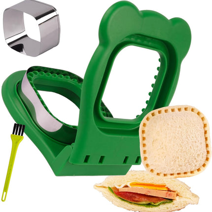 Uncrustables Sandwich Maker Sealer Cutter, Crustless Sandwich Cutter, PB&J Uncrustable Maker - Color Green, Square Shape