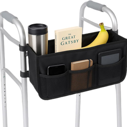 Walker Basket - Foldable Walker Bag with Cup Holder - Fits Folding Walkers - Ideal Walker Accessories for Seniors with Limited Mobility to Carry Water Bottles, Books, Essentials & More