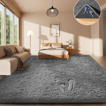 Area Rugs for Living Room Bedroom, Washable Non-Slip Fluffy Soft Grey Shag Carpet, Indoor Floor Gray 4X6 Fuzzy Shaggy Living Room Plush Rug for Kids Home Dorm Decor Aesthetic