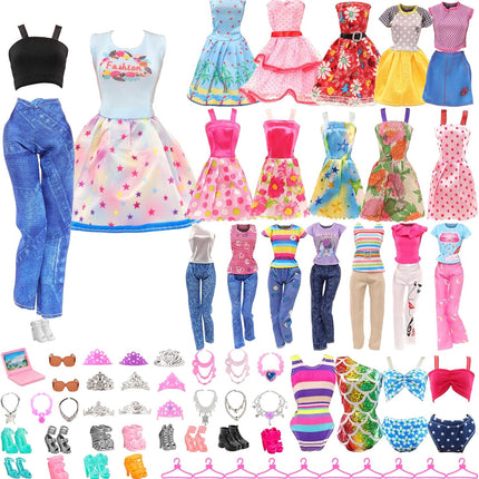 51 PCS Doll Clothes and Accessories Including Fashion Dresses, Tops and Pants Outfits, Party Dresses, Swimsuits Bikini 38 PCS Shoes Hangers and Other Accessories for 11.5 Inch Dolls