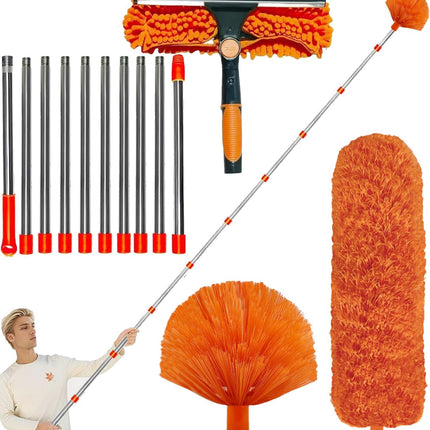 20+ Feet High Reach Dusting Kit with 3-14 Ft Extension Pole //2 in 1 Window Cleaning Kit // High Ceiling Duster // Cobweb Microfiber Duster // Outdoor & Indoor Extendable Duster Cleaning Kit