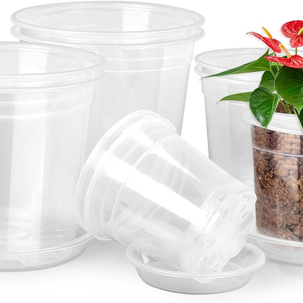 8/7/6/5/4 Inch Clear Nursery Pots with Drainage and Saucers, 10 Pack Clear Pots for Plants, Nursery Pots for Flowers, Succulents Outdoor Indoor