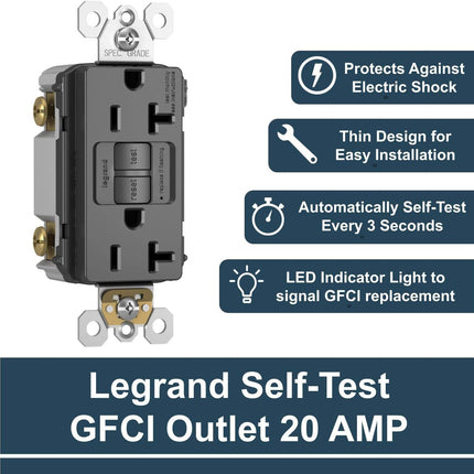 Radiant 20 Amp GFCI Self-Test Tamper Resistant Decorator Duplex Electrical Outlet, with Trip Indicator, 2097TRBKCCD4, Black, 1 Count