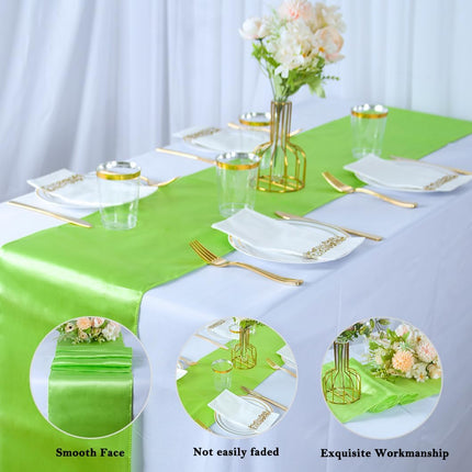 10 Pack Lime Green Satin Table Runners 12X108 Inches Party Table Runner Bright Smooth Table Runner Wedding Party Decorations for Table Green Table Runners