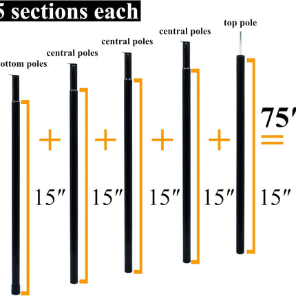 Adjustable Tent Poles Steel Rods for Tarp Canopy Camping Replacement Set of 2 (Black)