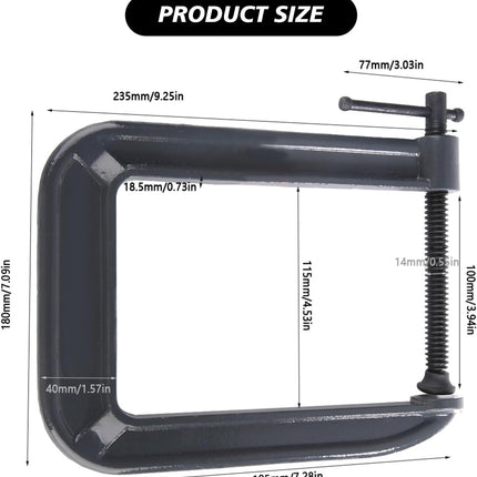 Heavy Duty Deep Throat U-Clamp G Type Woodworking Steel Deep Reach C-Clamp DIY Carpentry Clamping Device Jaw Opening DIY Carpentry Clamping Device (100,185Mm)