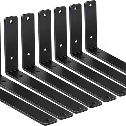 8 Pack - L 10" X H 6" X W1.5, 5Mm Thick Black L Shelf Bracket, Iron Shelf Brackets, Metal Shelf Brackets, Floating Shelf, Shelf Supports with Screws