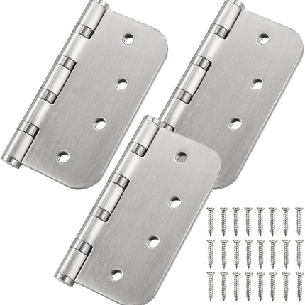 4'' Ball Bearing Door Hinges Stainless Steel Heavy Duty Hinges 4 X 4 Inch with 5/8 Inch Radius Corners Commercial Grade 3 Pack (Silver)