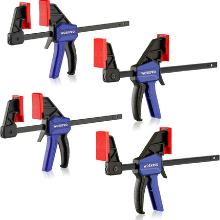 6" Mini Bar Clamps for Woodworking, One-Handed Clamp/Spreader, Wood Clamps Set, Screw Change F Clamps with 50LBS Load Limit, 4 Pack