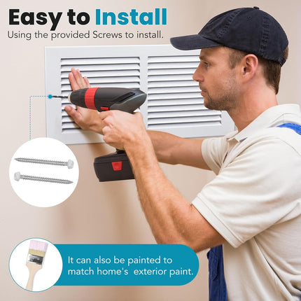 Return Air Grille,Fits 14X6 Duct Opening,Steel Return Vent Cover, White Vent Cover Grill for Sidewall and Ceiling,Havc Cold Air Return Vent Cover,Overall Size:15.8"W X 7.9"H