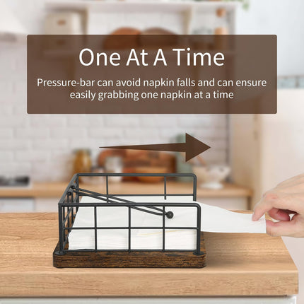 Napkin Holder for Table, Farmhouse Napkin Holders with Weighted Arm, Wood Rustic Napkin Holders for Paper Napkins, Napkins Holder for Kitchen, Dining Table