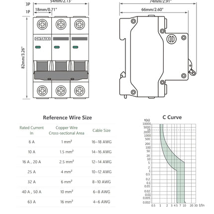3 Pole DIN Rail Mount Circuit Breaker, 40 Amp 240V AC Miniature Circuit Breaker, Thermal Magnetic Trip AC Disconnect Switch MCB C40