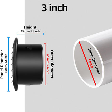 3Inch-2Pcs 304 Stainless Steel round Air Vents Cover,  Louvered Grille Cover Vent Flat Ducting Air Vent Wall Inlet with Built-In a Fly Screen Mesh for HVAC Ventilation (3Inch-2Pcs)