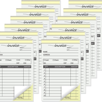 12 Pack Invoice Books for Small Business, 3.5 X 5.5 Inch 2 Part Carbonless Receipt Books, Carbon Duplicate Copy Order Form Book, Convenient Invoice Pads, 50 Sets Each Pad,Total 600 Sets
