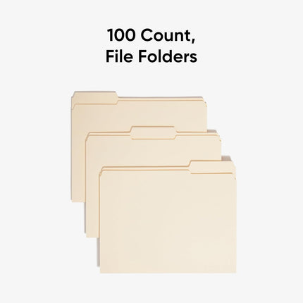 File Folders Letter Size, Reinforced 1/3-Cut Tab, Assorted Positions, Letter Size, Manila Folders 8.5 X 11, 100 per Box (10334)
