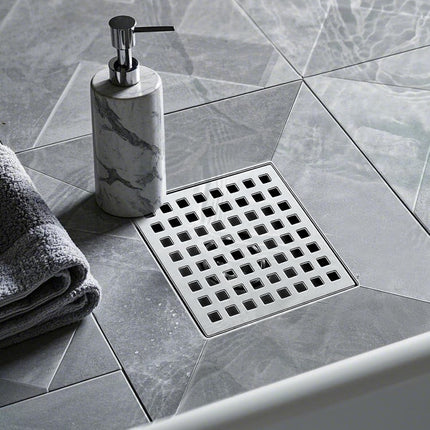 Square Shower Drain, 304 Stainless Steel 4 Inch Shower Floor Bathroom Shower Drain with CUPC Certified, Brushed Nickel 4'' Square Floor Drain, for Bathroom Toilet Washroom Drain Water