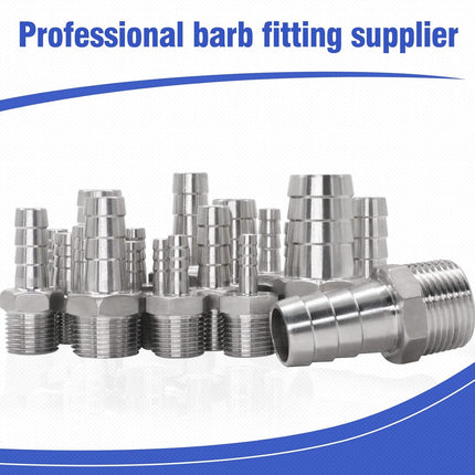 304 Stainless Steel 1/2" Barb Hose to 1/2 NPT Home Brew Pipe Barbed Nipple Fitting. Pack of 4