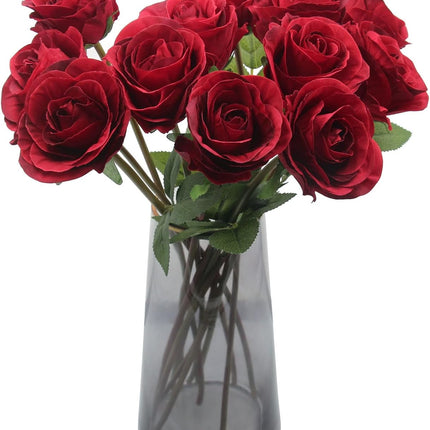 Artificial Roses Flowers for Flower Arrangement, 12 Pcs Silk Red Rose Bouquet for Home Decoration, Faux Roses for Parties and Wedding Decoration (Red, 12)