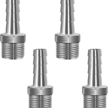 304 Stainless Steel 1/2" Barb Hose to 1/2 NPT Home Brew Pipe Barbed Nipple Fitting. Pack of 4