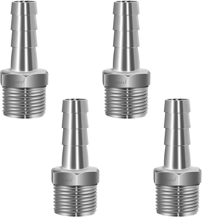 304 Stainless Steel 1/2" Barb Hose to 1/2 NPT Home Brew Pipe Barbed Nipple Fitting. Pack of 4