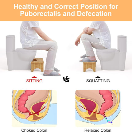Bamboo Toilet Stool, Wooden Squatting Potty Stool for Adults, 7 Inch Toilet Stool Squat Adult, Non-Slip Wood Poop Stool for Bathroom, Portable Toilet Foot Pooping Steps for Kids