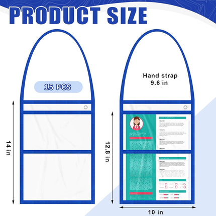 15 Job Ticket Holder 9 X 12 Dry Erase Pocket Sleeves Work Order Plastic Sleeves with Hanging Strap Reusable Repair Shop Ticket Holders, Both Sides Clear (Blue)