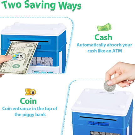 Piggy Bank for Boys Toys Age 6-8 8-10 - Kids Toys for 4 5 6 7 8 9 10 Year Old Boy Gifts - ATM Machine Money Saving Box for Kids Boy Christmas Birthday Gifts