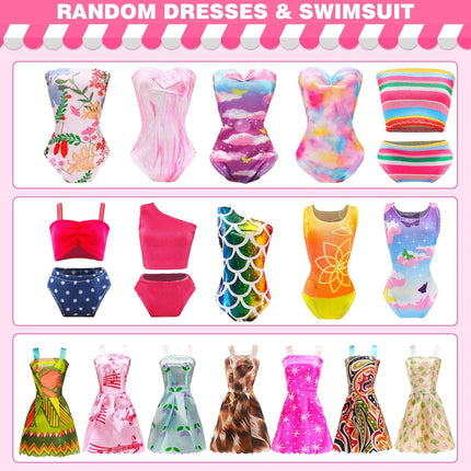 51 PCS Doll Clothes and Accessories Including Fashion Dresses, Tops and Pants Outfits, Party Dresses, Swimsuits Bikini 38 PCS Shoes Hangers and Other Accessories for 11.5 Inch Dolls