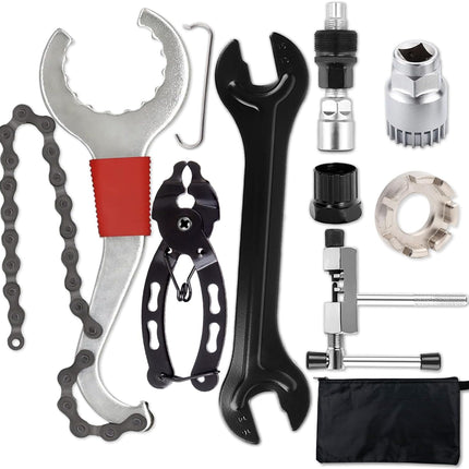 Bike Tool Kit,8 Professional Bicycle Repair Tools for Mountain Bike with 3-In-1 Cassette Remover Wrench Crank Puller Extractor Bottom Bracket Freewheel Remover Link Pliers Chain Breaker (8Pcs-Black)