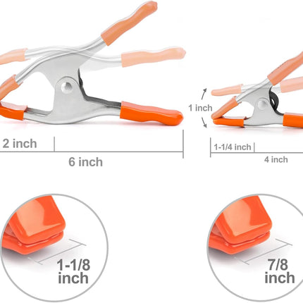 6-Inch, 4-Inch Heavy Duty Metal Spring Clamps Set, 2-Inch, 1-Inch Jaw Opening, with Protective Handles and Tips, 10-Piece