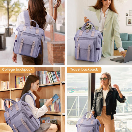 Laptop Backpack Purse for Women, Cute College School Backpack Bookbag for Teenager Girls, Teacher Nurse Bags Work Travel Backpack, Business Computer Laptop Bag Daypack, 15.6 Inch, Purple