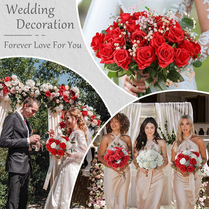 40PCS Red Roses Artificial Flowers - Long Stem Fake Roses Bouquet Silk Red Flowers Artificial Rose for Wedding Centerpiece Home Decor & Valentines Floral Arrangement