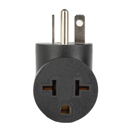Angled 4 in 1 NEMA 5-20P Power Adapter,  NEMA 5-20P to 5-15R, 5-20R, 6-15R, 6-20R Double T-Blade Receptacle, Downward Angled Power Adapter