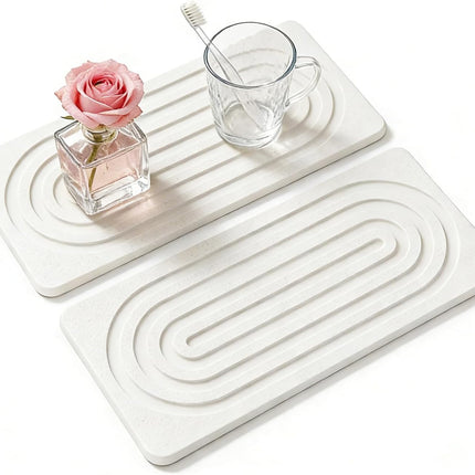 2 PCS Water Absorbing Diatomite Coasters, Stone Drying Mat for Kitchen Counter, Quick Dry Stone Mat Trays for Bathroom Kitchen Counter, Soap Dish Tray Used for Hand Soaps (White, 8.3" X 4")