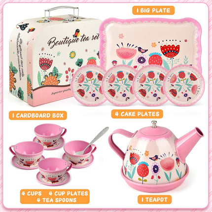 Tea Party Set for Little Girls, Flower Tea Sets Toys for Toddlers Girls Age 3 4 5 6 Year Old, Toddler Kids Kitchen Pretend Play Toys