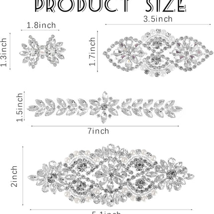 8 Pieces Crystal Rhinestone Appliques Silver Rhinestone Iron on Patch Hot Fix Applique for Bridal Wedding Dress Clothes Sash Crystal Belt DIY Sewing Appliques for Shoes