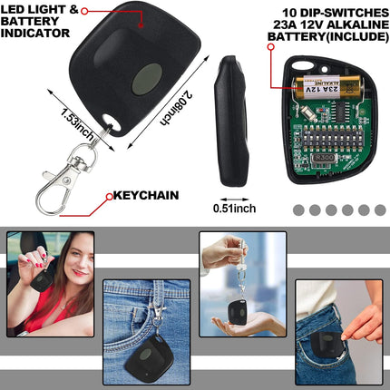 6 Pcs Garage Door Remote Compatible with Linear Multicode 300Mhz 10 Dip Switch 3089 3060 3070 Gate Opener Remote Multicode Gate Opener with Keychain (Black)
