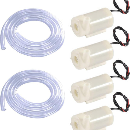 4Pcs DC 3-5V Micro Submersible Mini Water Pump with 2Pcs Clear Vinyl Tubing Flexible PVC Tubing(1M) for Aquariums Fish Tank Pond Fountain Hydroponics Garden (4Pcs White Pump+2 Tube)