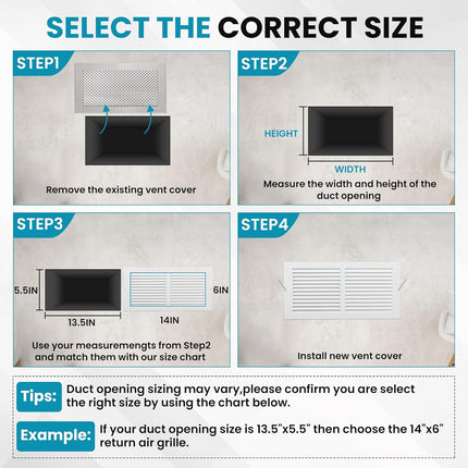 Return Air Grille,Fits 14X6 Duct Opening,Steel Return Vent Cover, White Vent Cover Grill for Sidewall and Ceiling,Havc Cold Air Return Vent Cover,Overall Size:15.8"W X 7.9"H