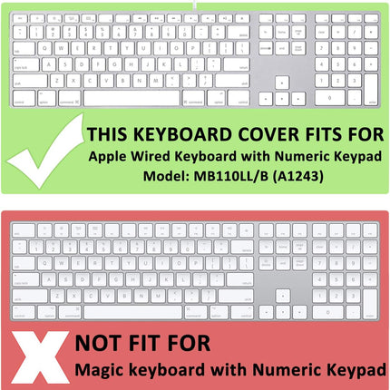Keyboard Cover Skin for Apple Wired USB Keyboard with Numeric Keypad (A1243, Model MB110LL/B, NOT FIT Magic Keyboard) Ultra Thin Silicone Full Size Protector (Item Folded in Package)
