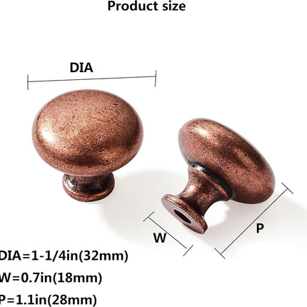 10 Pack 1-1/4" Vintage Antique Copper Zinc Alloy Cabinet Knobs - Single Hole Center Kitchen Cabinet Pull Hardware for Bedroom.