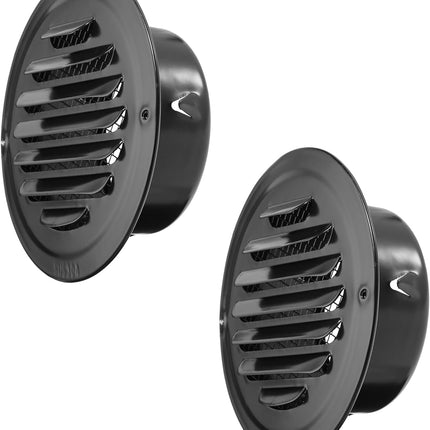 2 PCS 4 Inch Stainless Steel Air Vents round Black Soffit Vent Cover Air Vent Flat Ducting Air Outlet with Built-In Fine Mesh for Kitchen, Bathroom, Garage, Office and Warehouse Ventilation