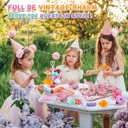 Tea Party Set for Little Girls, Flower Tea Sets Toys for Toddlers Girls Age 3 4 5 6 Year Old, Toddler Kids Kitchen Pretend Play Toys