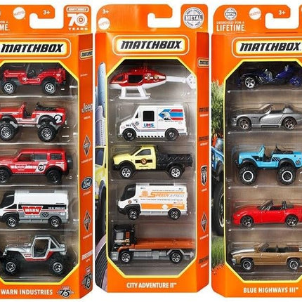 Matchbox Set of 15 Toy Cars and Trucks with 3 Themed 5-Packs of 1:64 Scale Die-Cast Vehicles (Styles Will Vary) Bundle