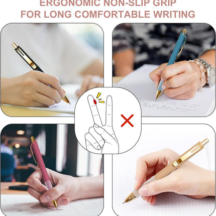 Ballpoint Pens Black Medium Point 1Mm Pen with Super Soft Grip Ball Point Pen for Men Women Retractable Pens (Gold-12 Pcs)
